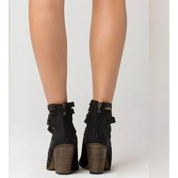 FREE PEOPLE Black Stacked Block Strappy Leather Hybrid Ankle Booties - Picture 3 of 10
